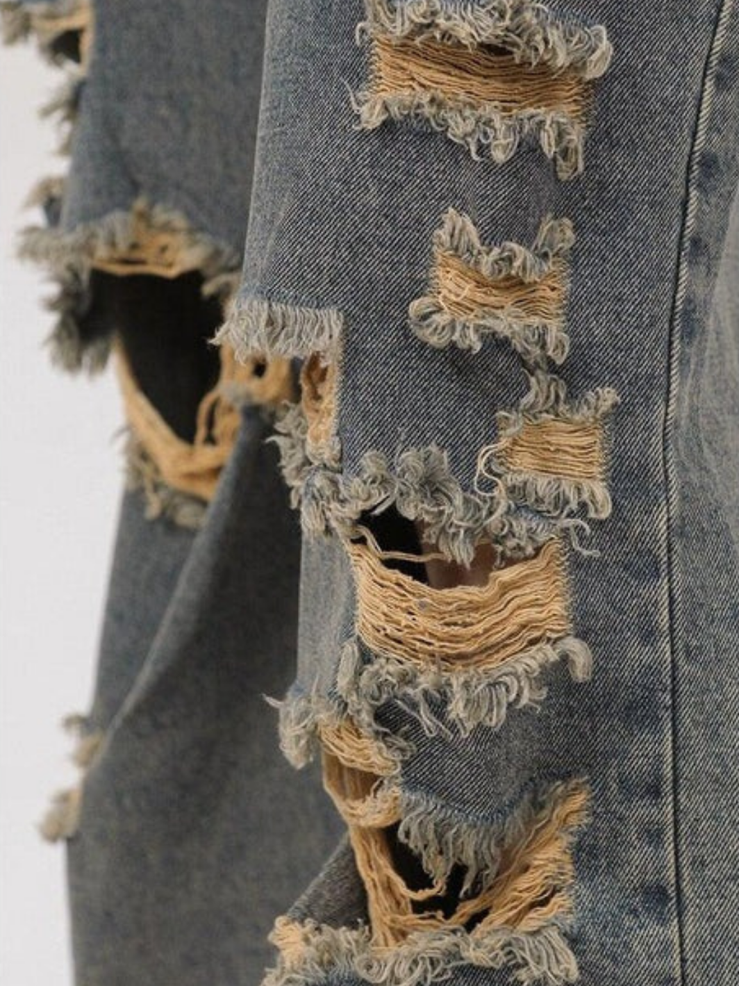 Retro Holes Jeans Denim Pants