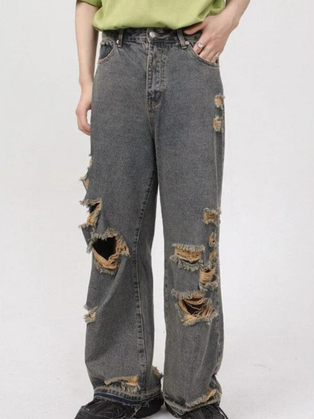 Retro Holes Jeans Denim Pants