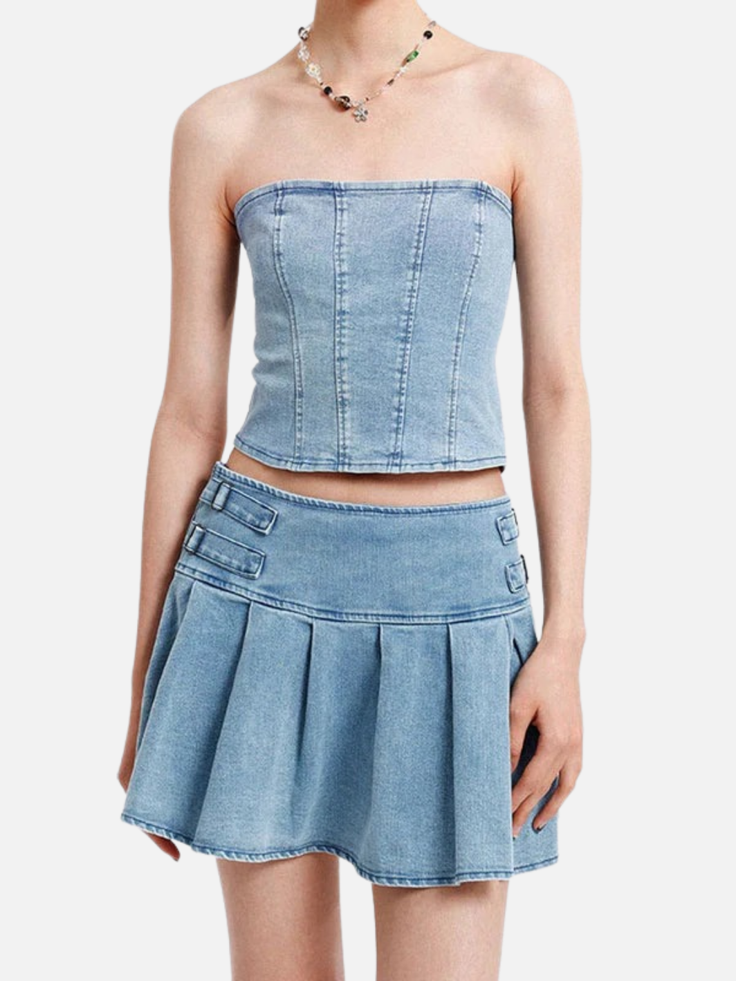 DENIM DELIGHT SKIRT BUSTIER SET