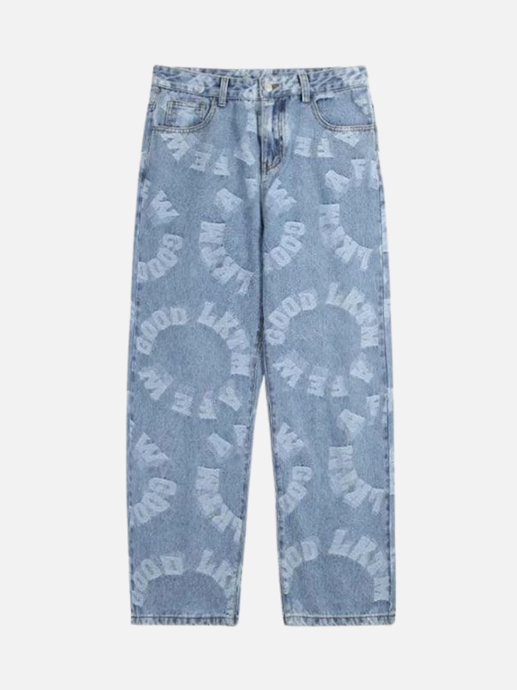 Letter Pattern Light Wash Jeans