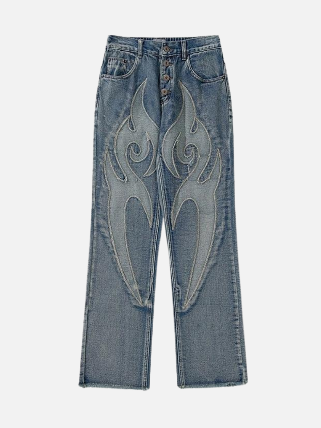 Flame Embroidery Denim Jeans