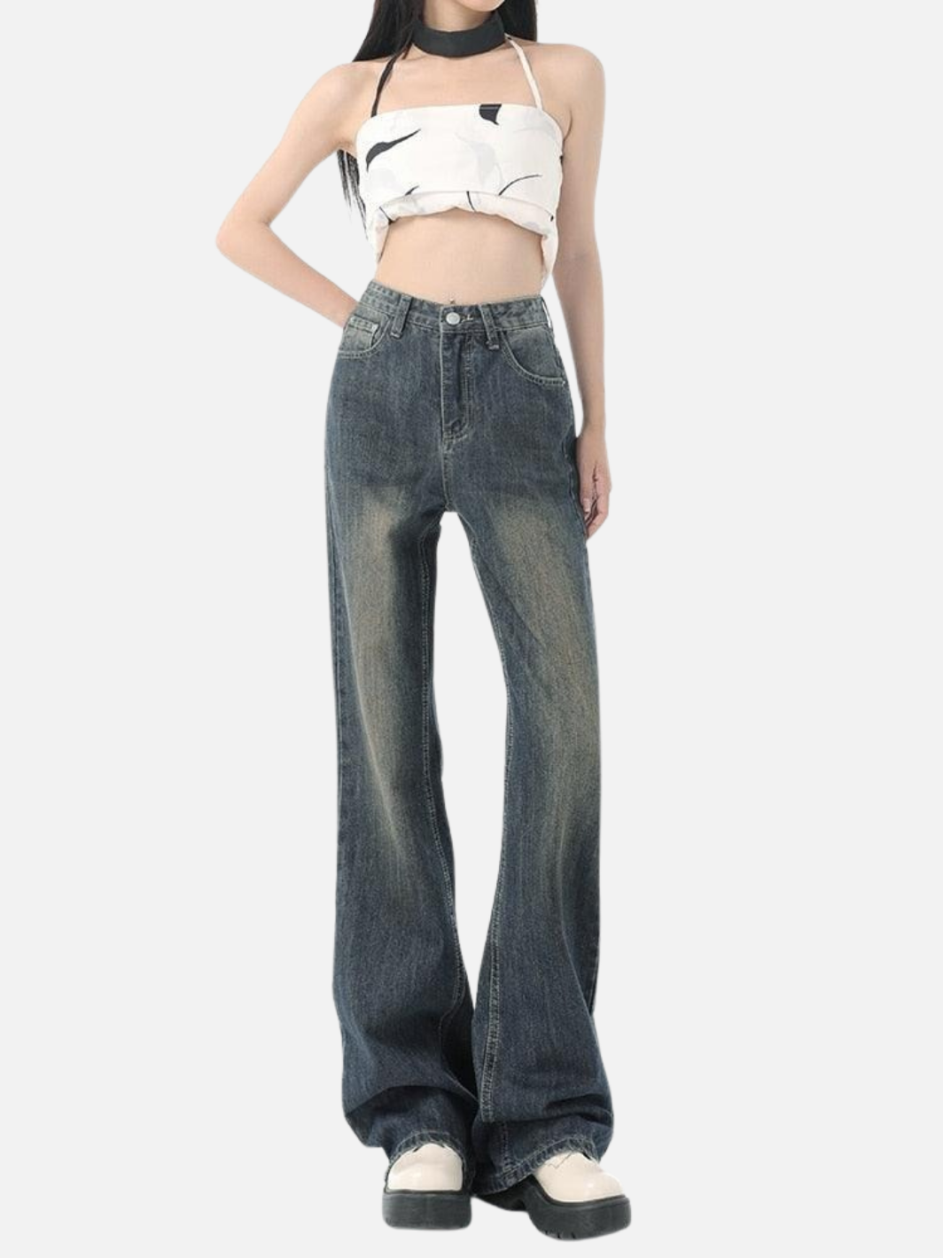 Flare High Waist Vintage Denim Pants