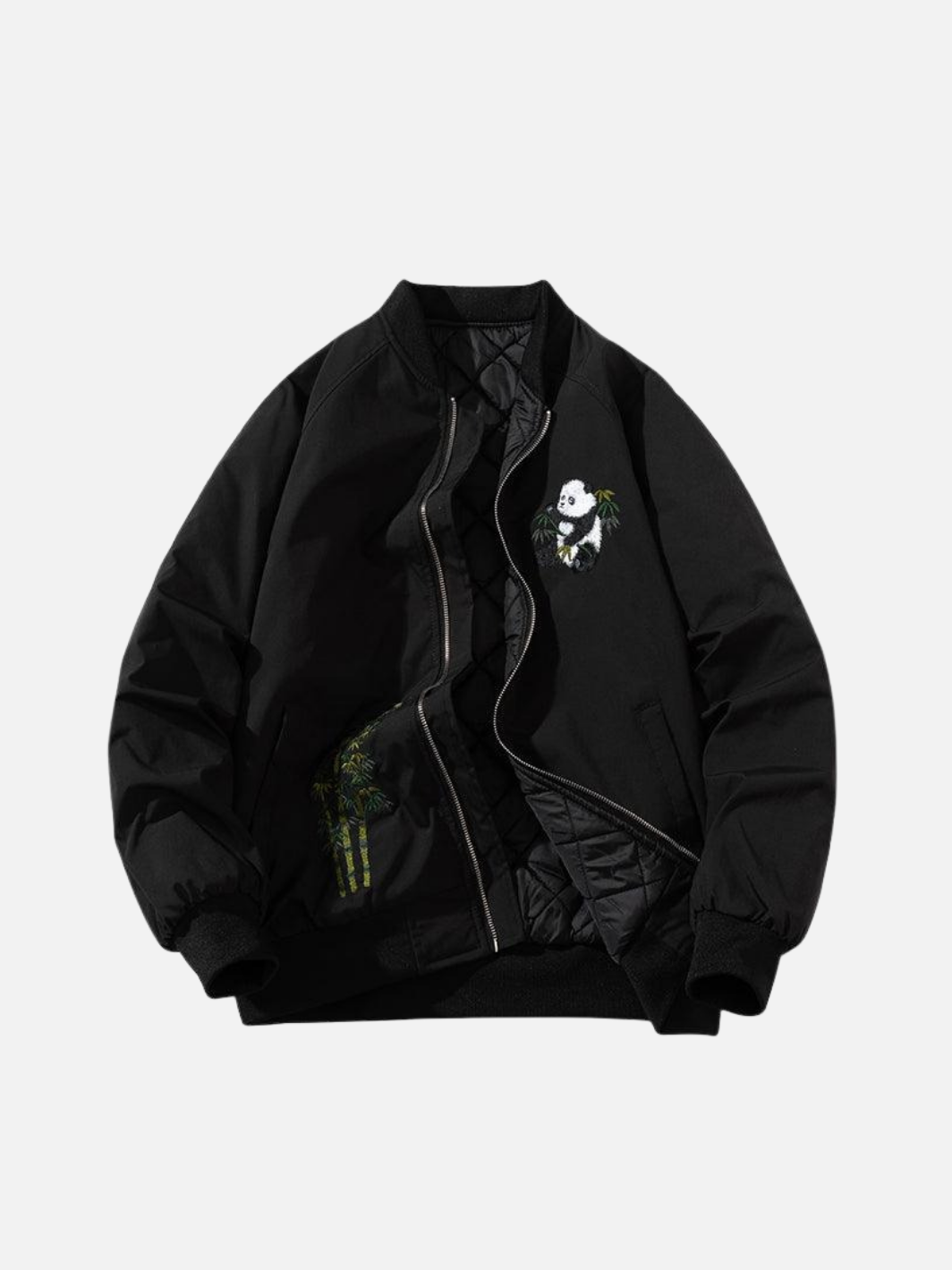 Panda Embroidery Padded Bomber Jacket