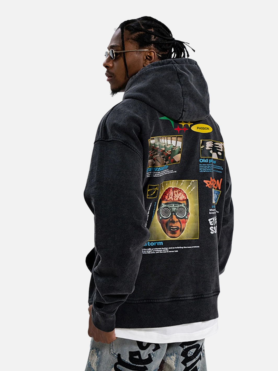 Vintage Washed Print Hoodie