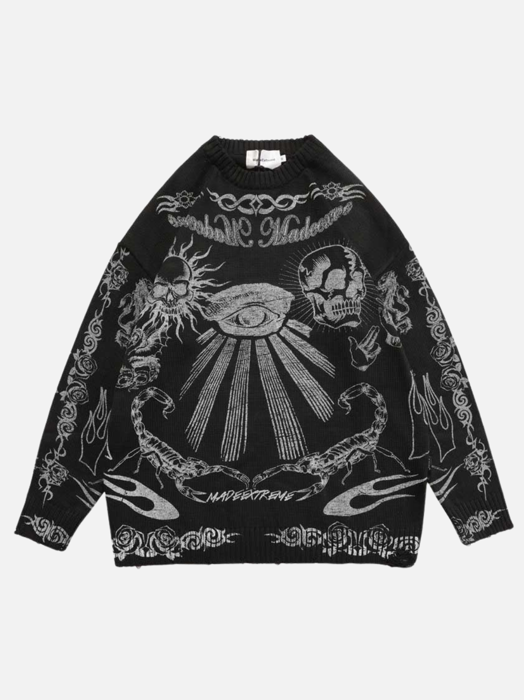 Skull Print Distressed Sweater