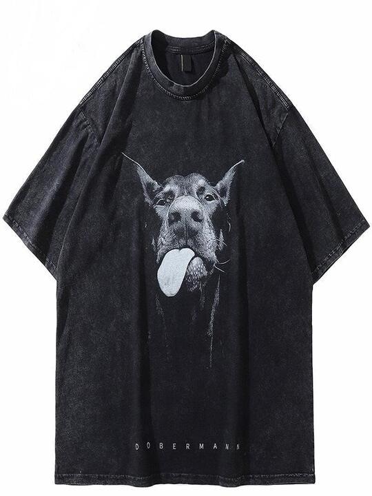 Washed T shirt Doberman Oversized - UrbanLaws