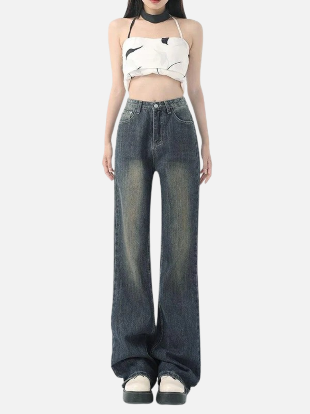 Flare High Waist Vintage Denim Pants