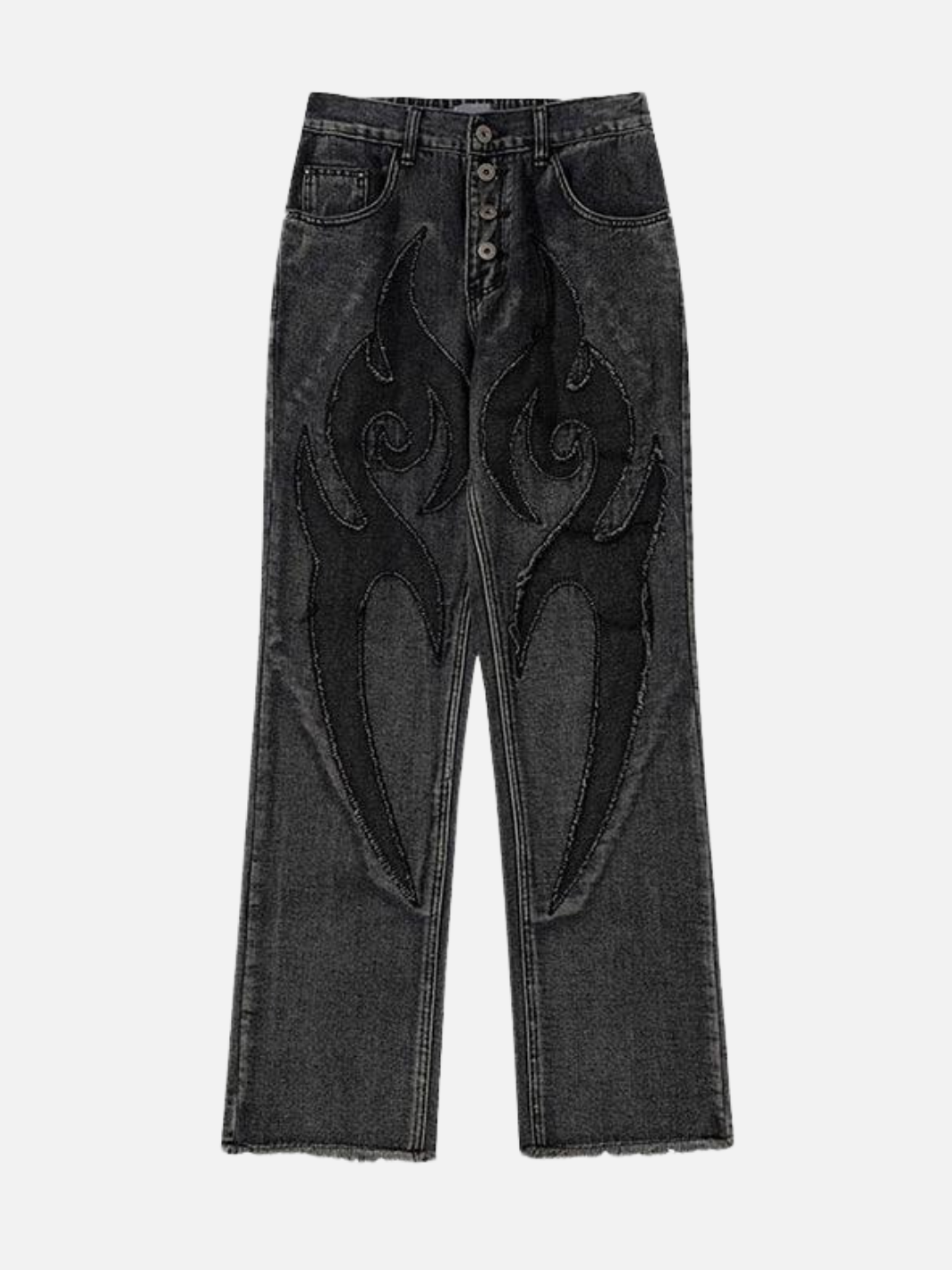Flame Embroidery Denim Jeans