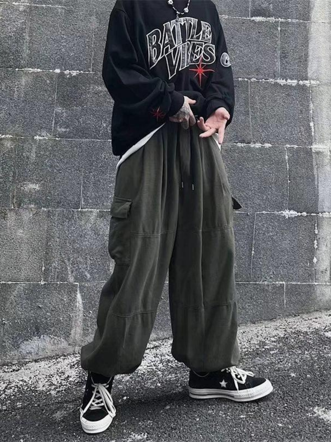 Solid Baggy Wide-Leg Cargo Pants