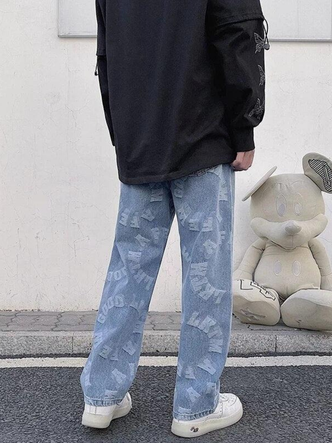 Letter Pattern Light Wash Jeans