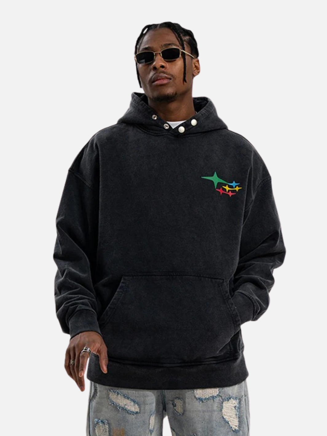 Vintage Washed Print Hoodie