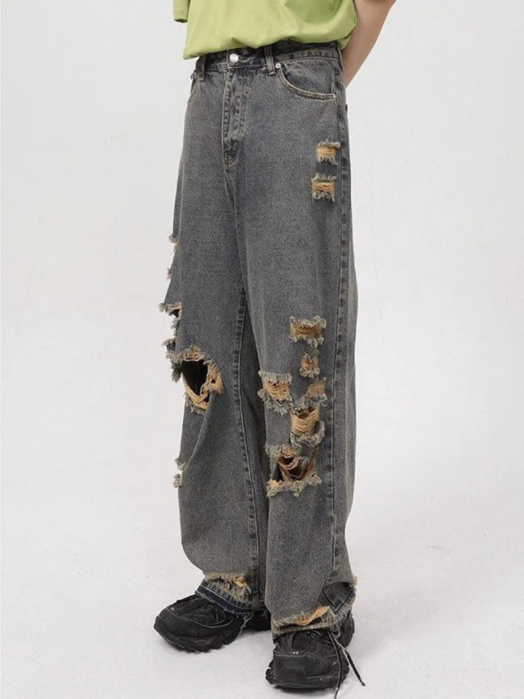 Retro Holes Jeans Denim Pants