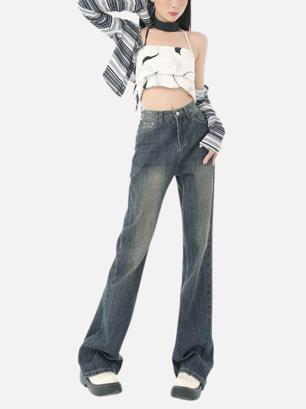 Flare High Waist Vintage Denim Pants