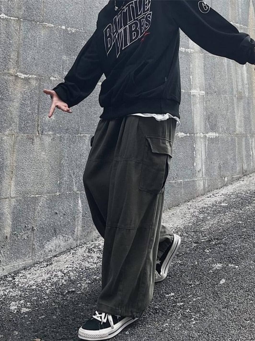 Solid Baggy Wide-Leg Cargo Pants