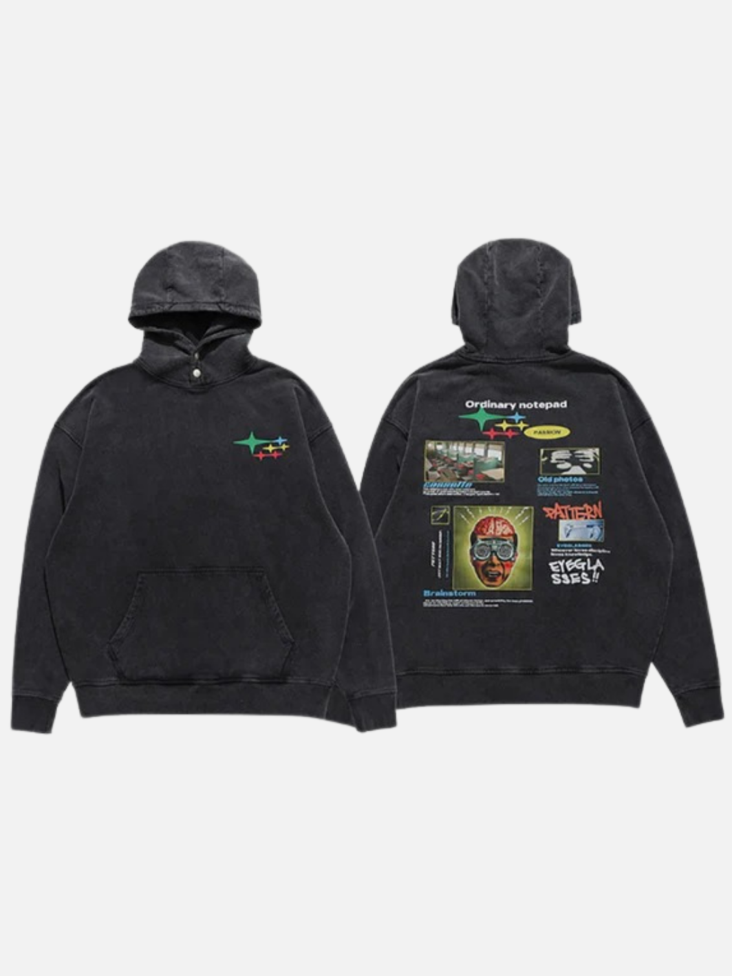 Vintage Washed Print Hoodie