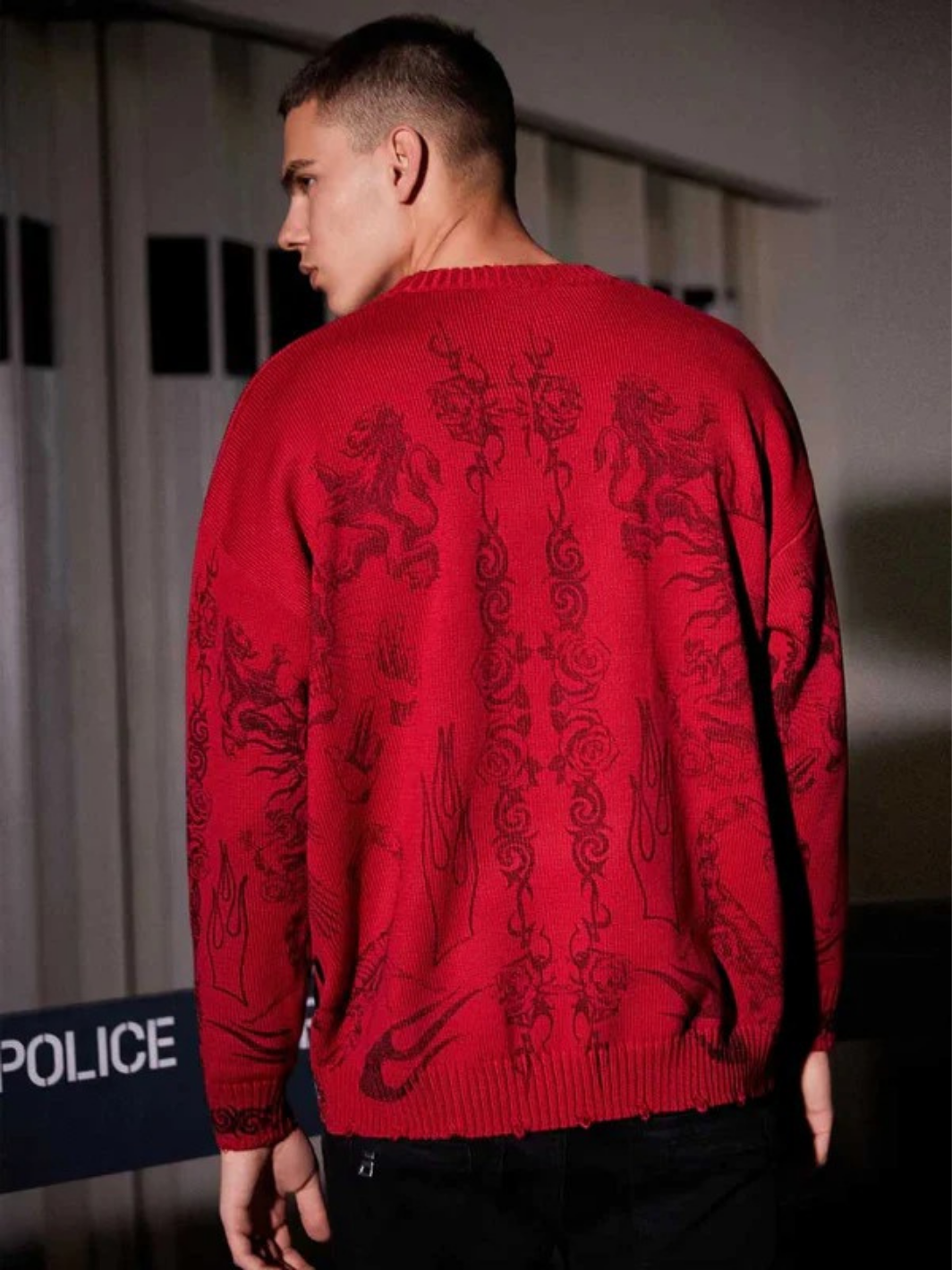 Skull Print Distressed Sweater