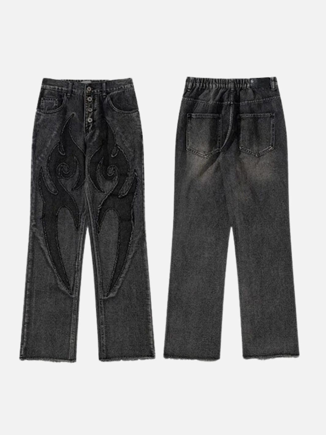 Flame Embroidery Denim Jeans