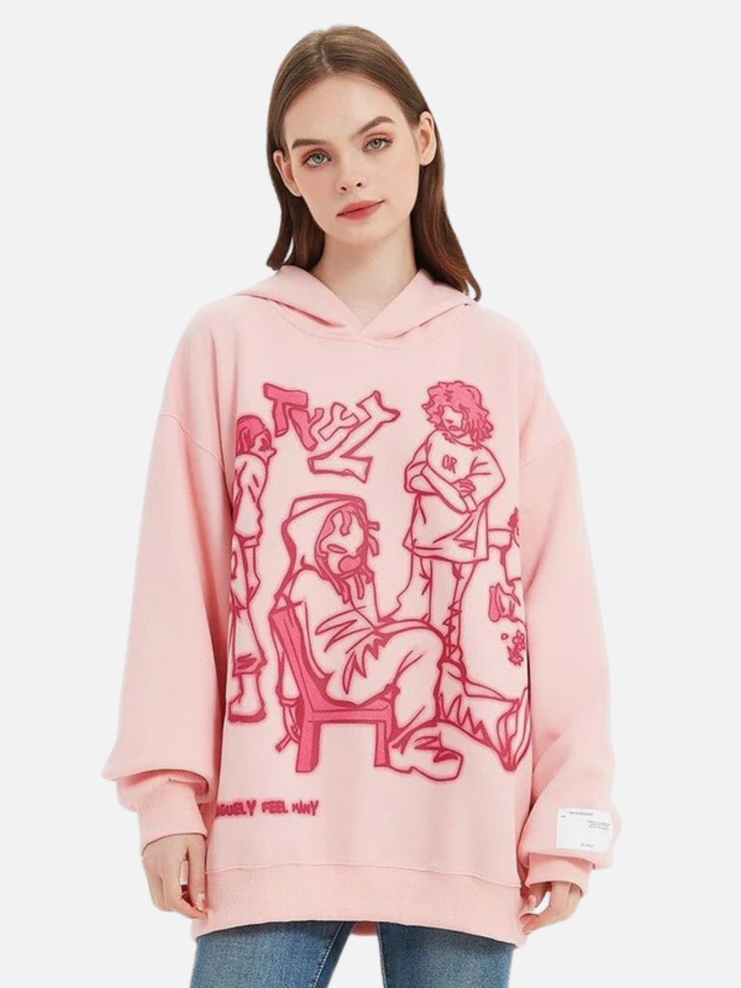 Pink Hooded Sweatshirt Harajuku