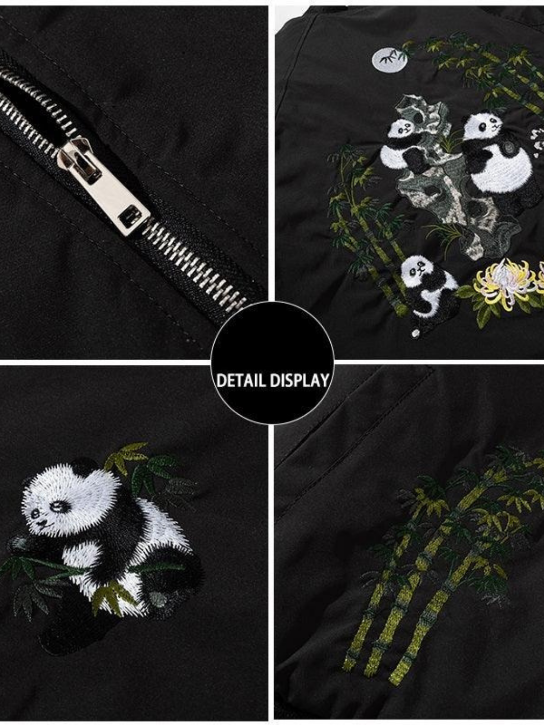 Panda Embroidery Padded Bomber Jacket