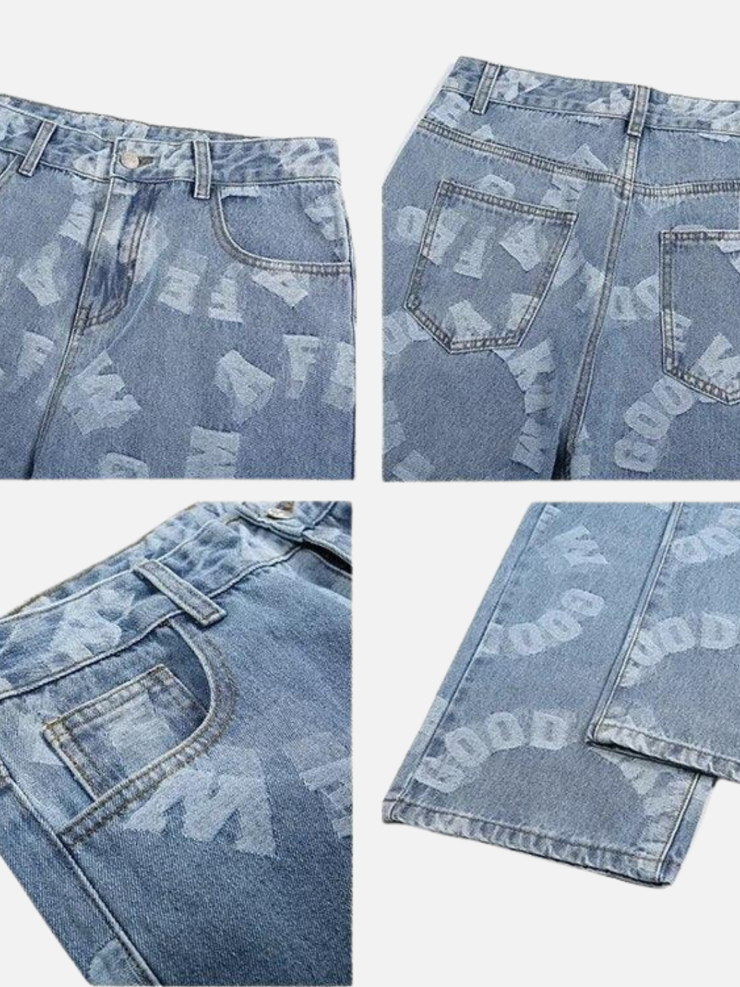 Letter Pattern Light Wash Jeans