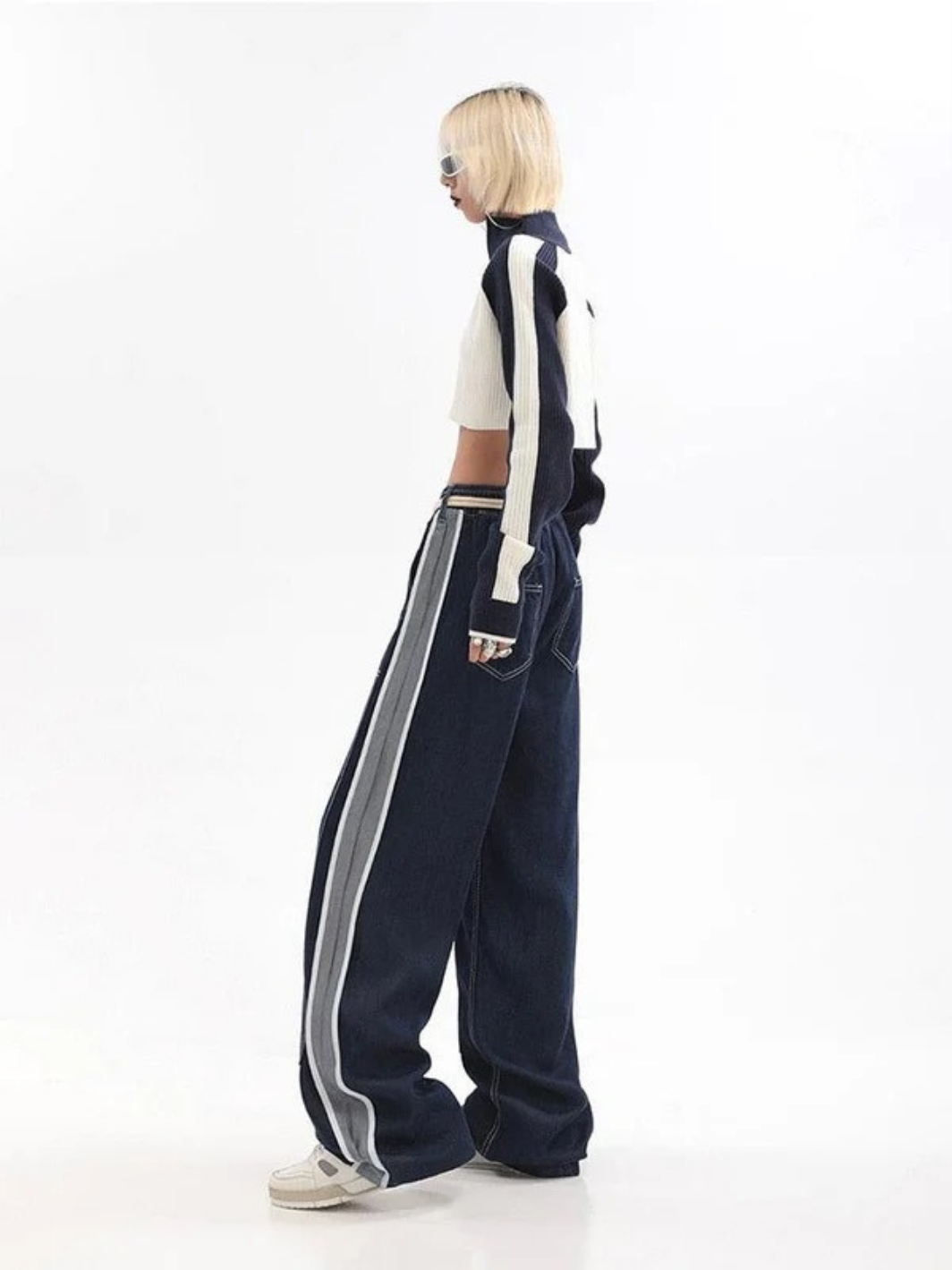 Rope High Waist Baggy Denim Pants