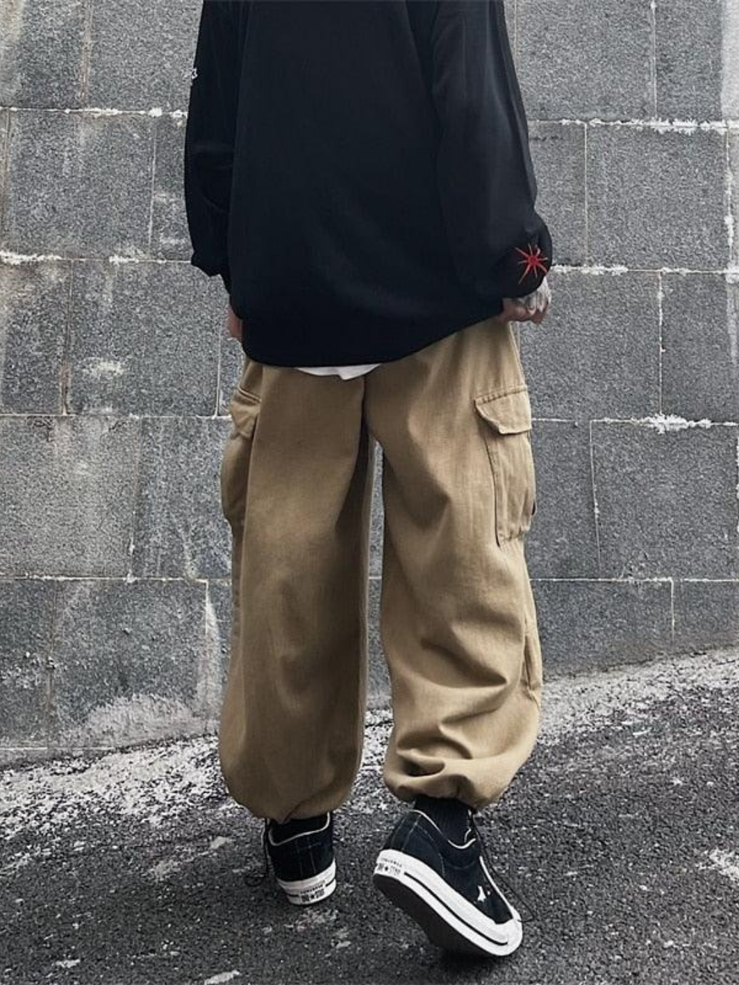 Solid Baggy Wide-Leg Cargo Pants