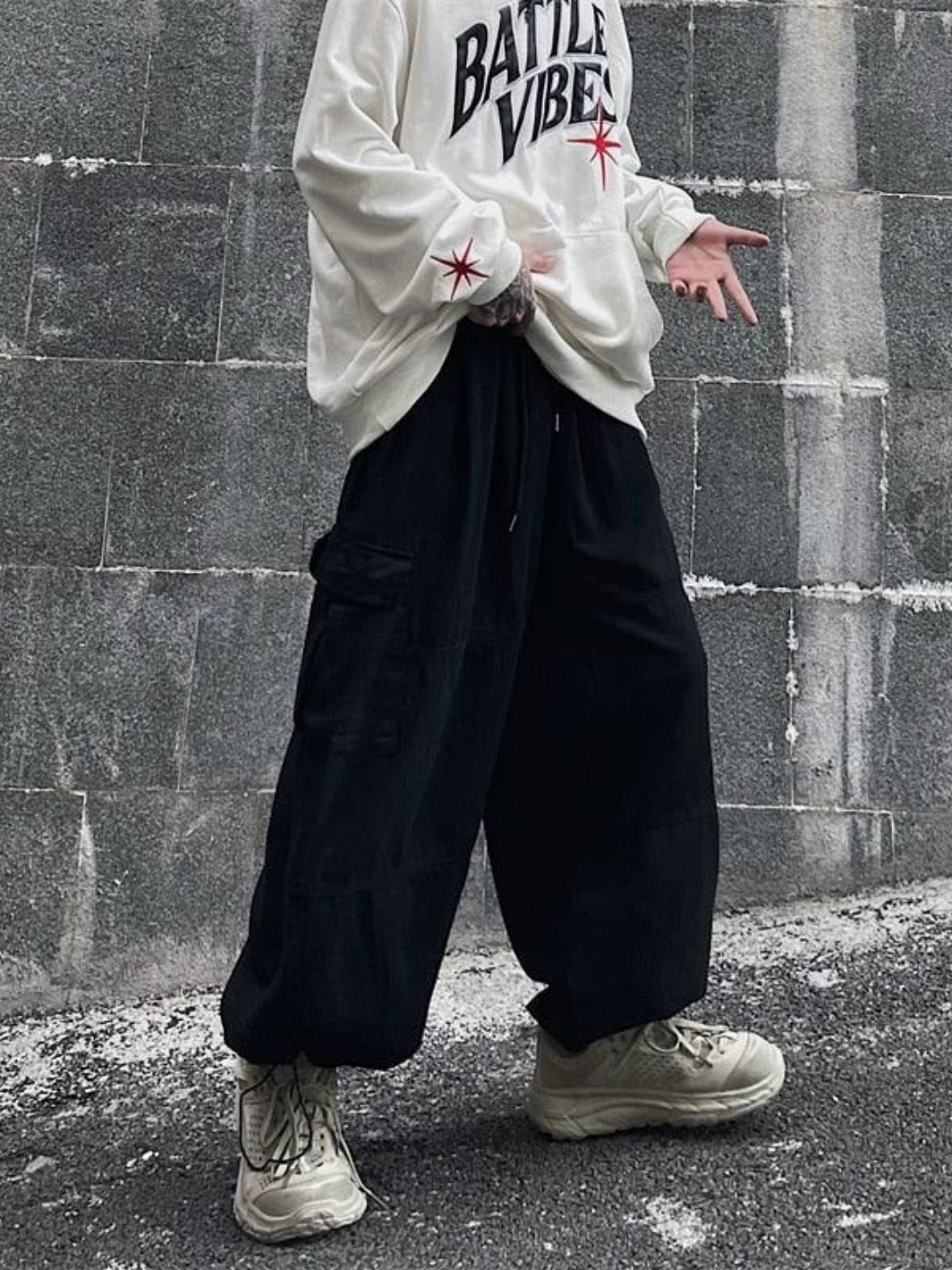 Solid Baggy Wide-Leg Cargo Pants