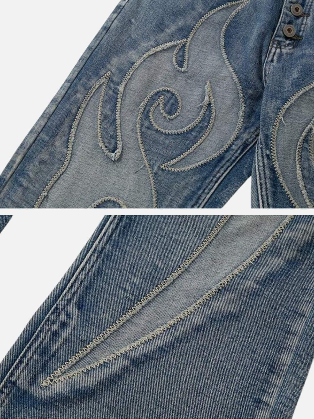 Flame Embroidery Denim Jeans