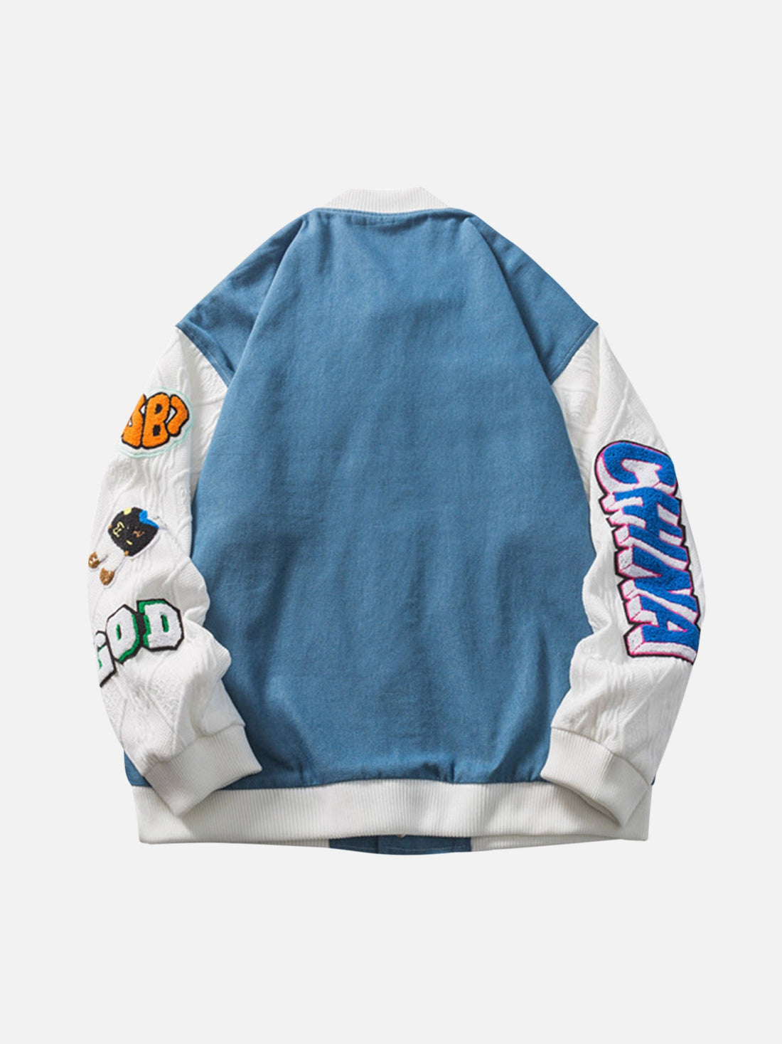 Patch Embroidered Denim Patchwork Baseball Jacket