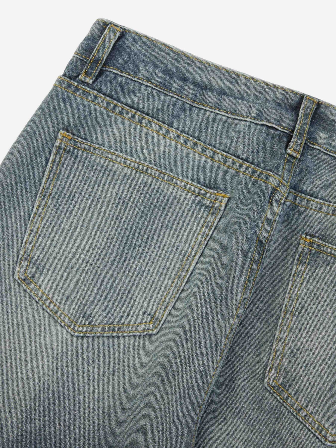 Printed Patchwork Distressed Straight-leg Jeans