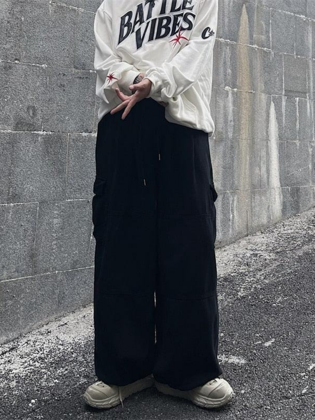 Solid Baggy Wide-Leg Cargo Pants