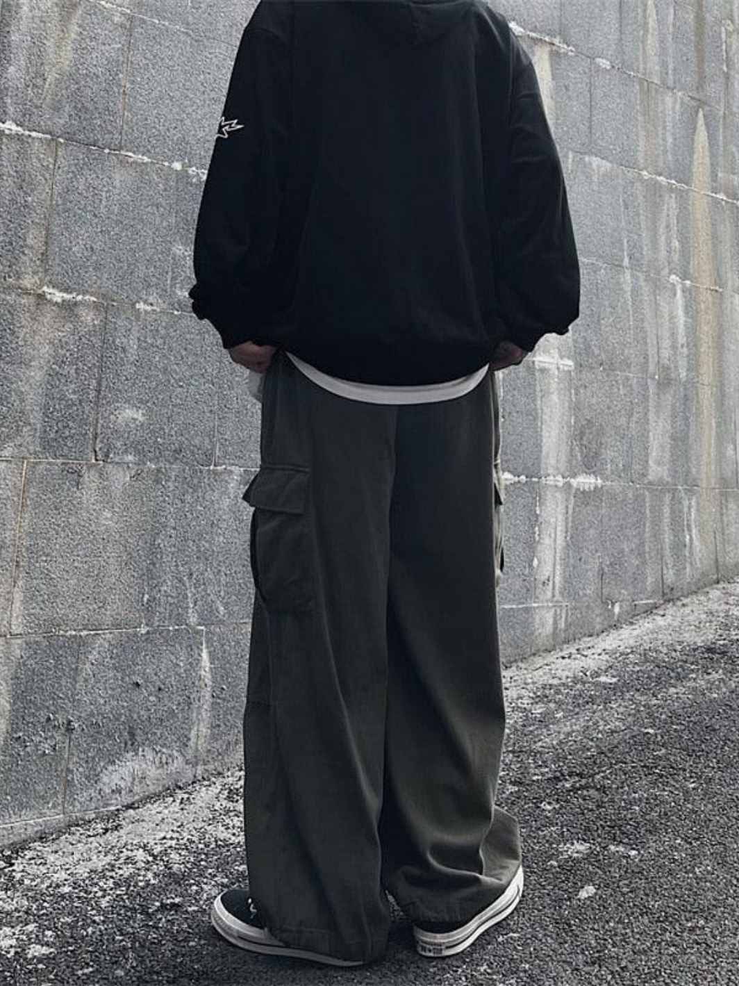 Solid Baggy Wide-Leg Cargo Pants
