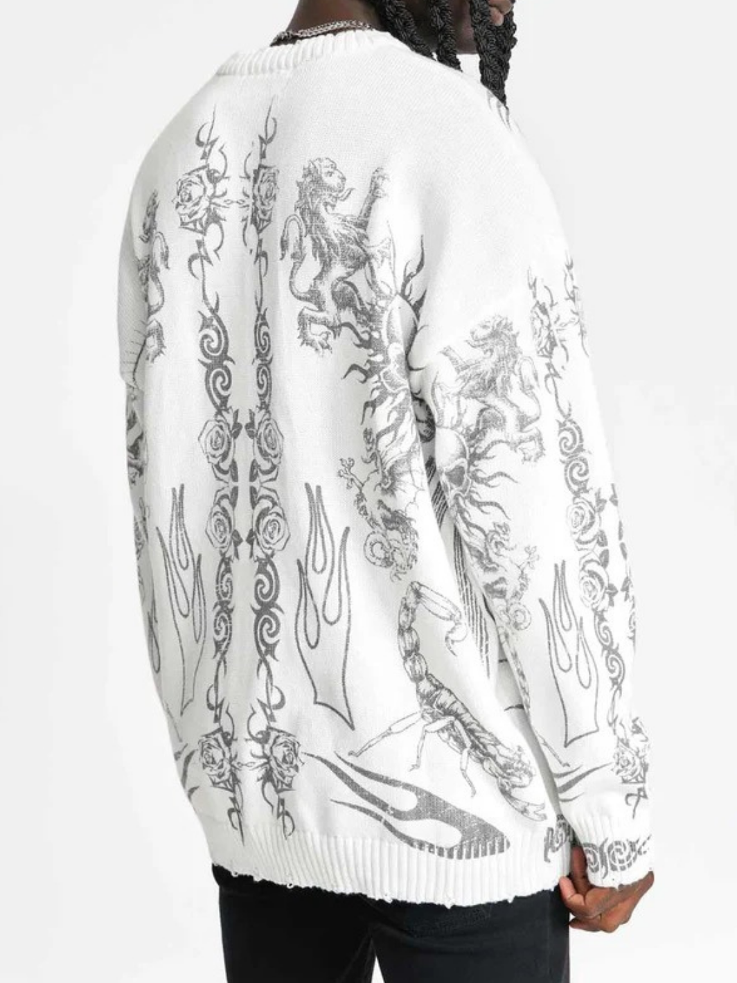 Skull Print Distressed Sweater