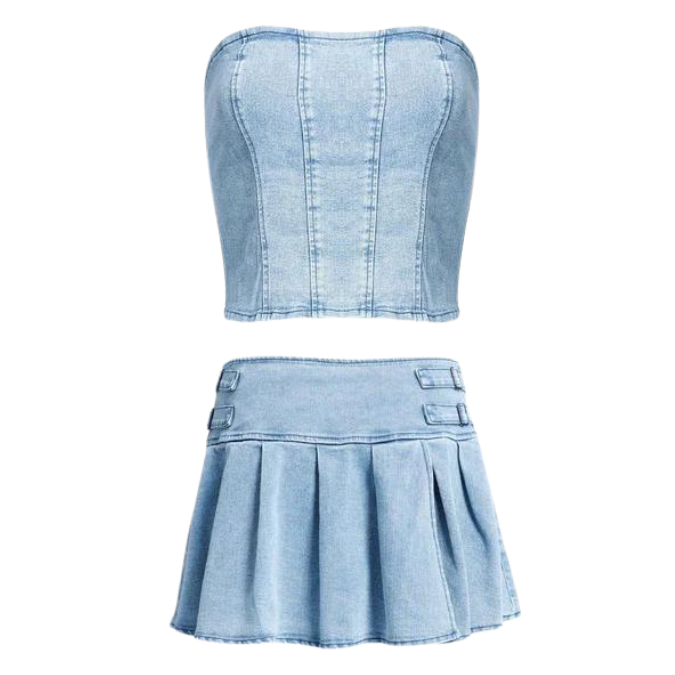 DENIM DELIGHT SKIRT BUSTIER SET