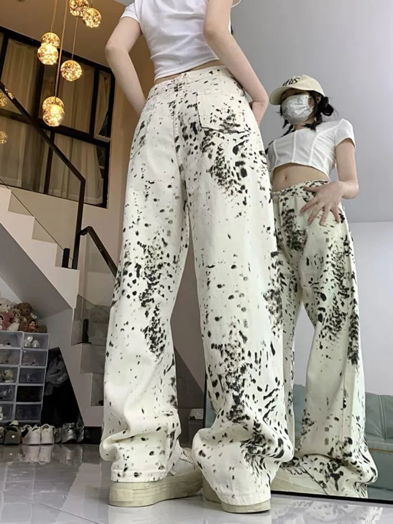 White Leopard Print Streetwear Trousers