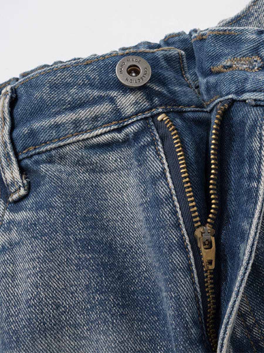 Letter Flocking Distressed Straight Jeans