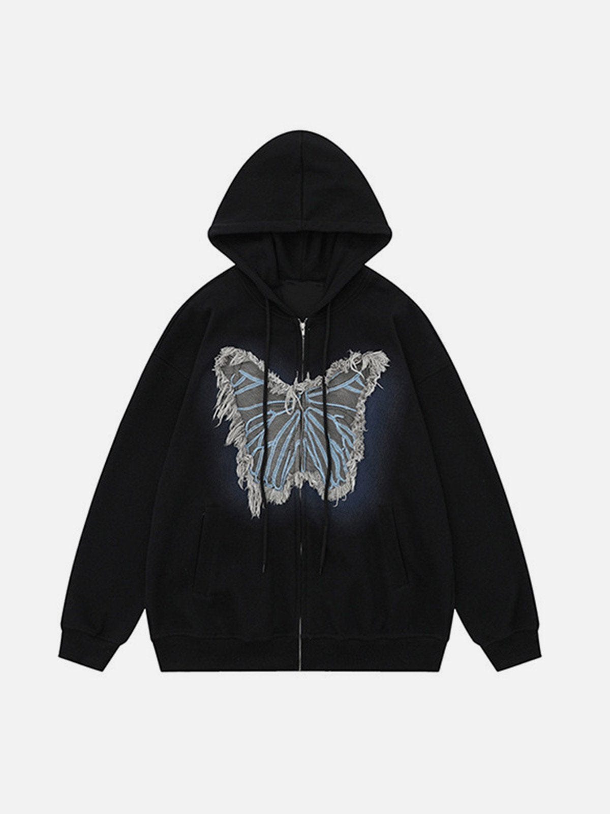 Distressed Butterfly Patch Cardigan Hoodie