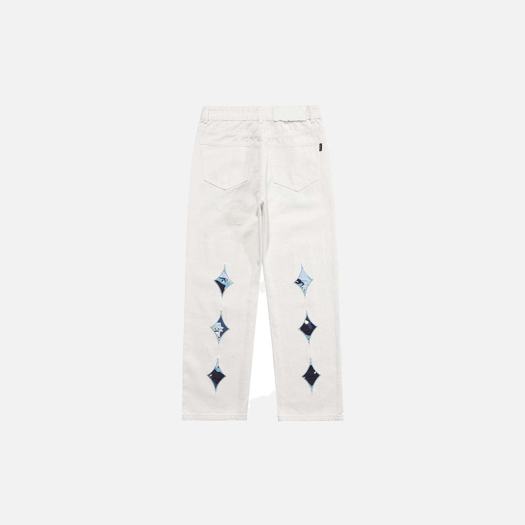 Letter Embroidery Distressed Denim Pants - UrbanLaws