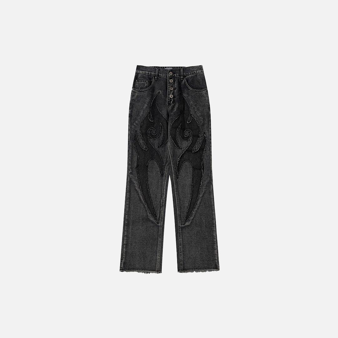 Flame Embroidery Denim Jeans - UrbanLaws