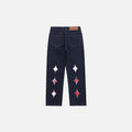 Letter Embroidery Distressed Denim Pants - UrbanLaws