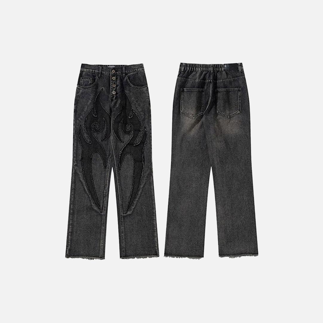 Flame Embroidery Denim Jeans - UrbanLaws