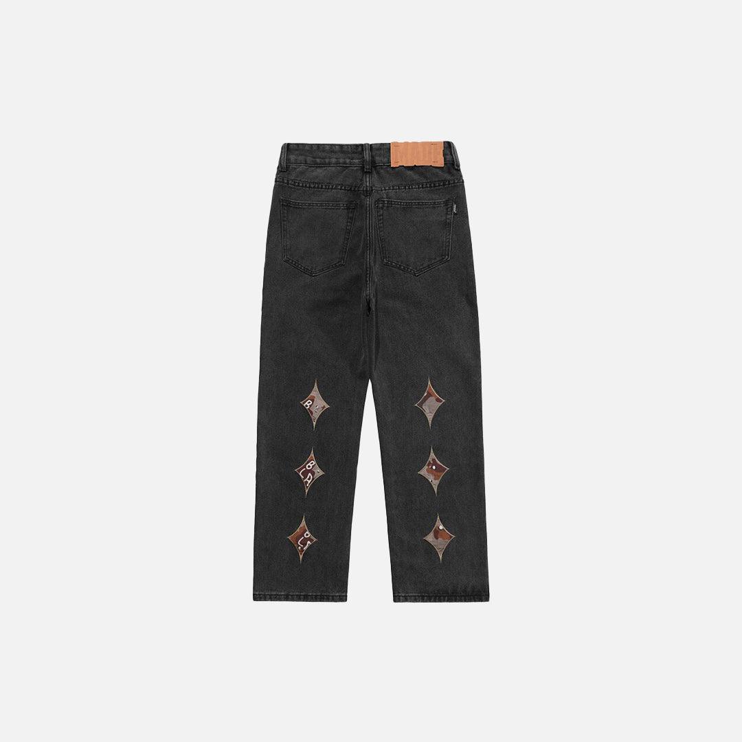 Letter Embroidery Distressed Denim Pants - UrbanLaws