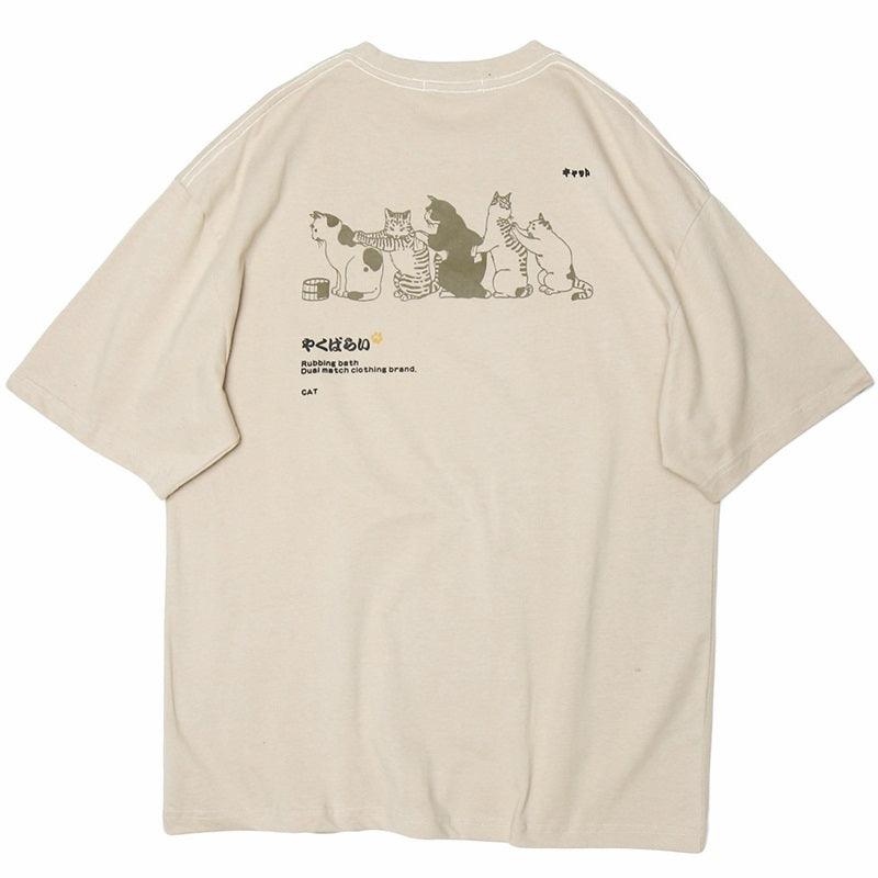 Retro Japanese Cat Bath T-Shirt - UrbanLaws