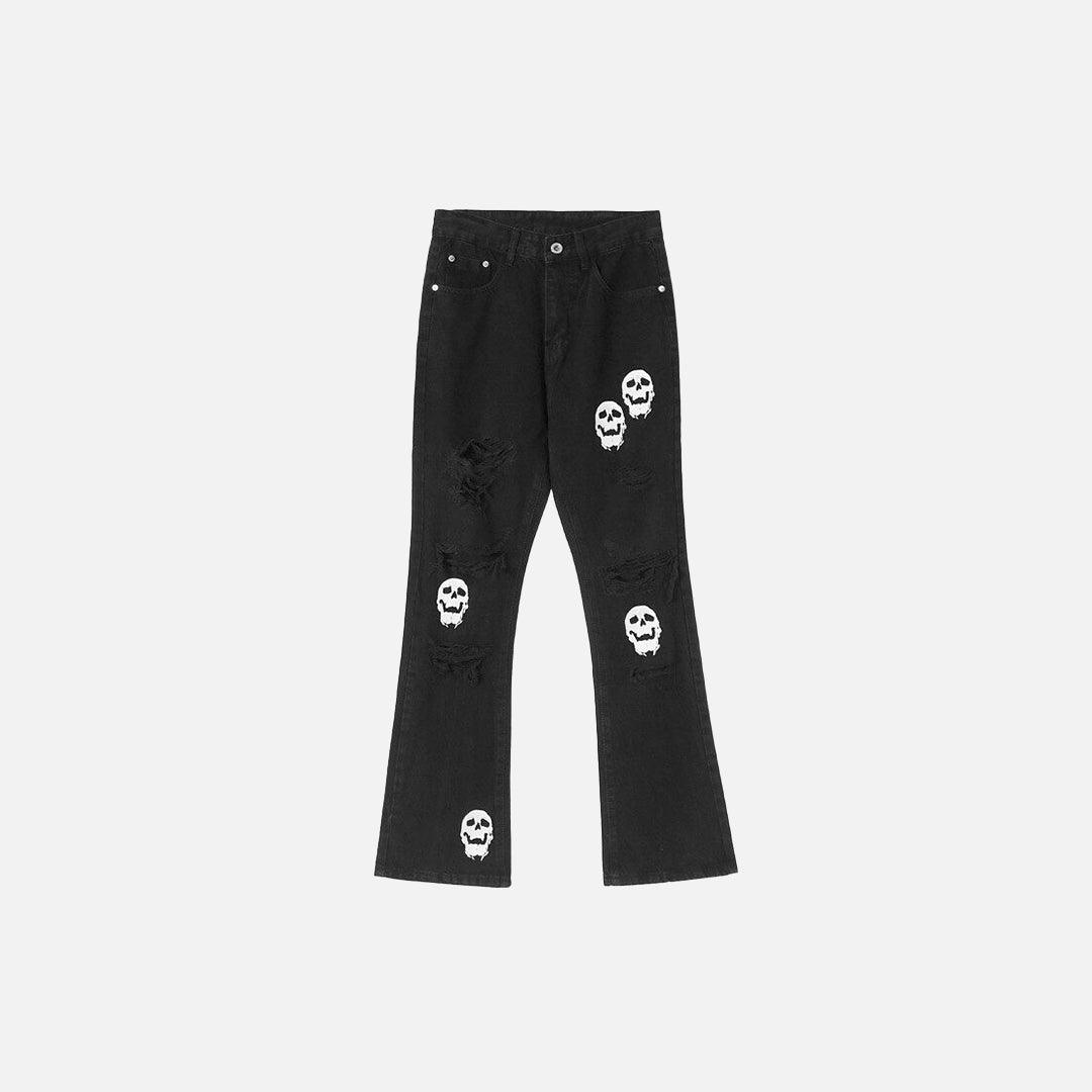 Skull Frayed Flare Trousers - UrbanLaws