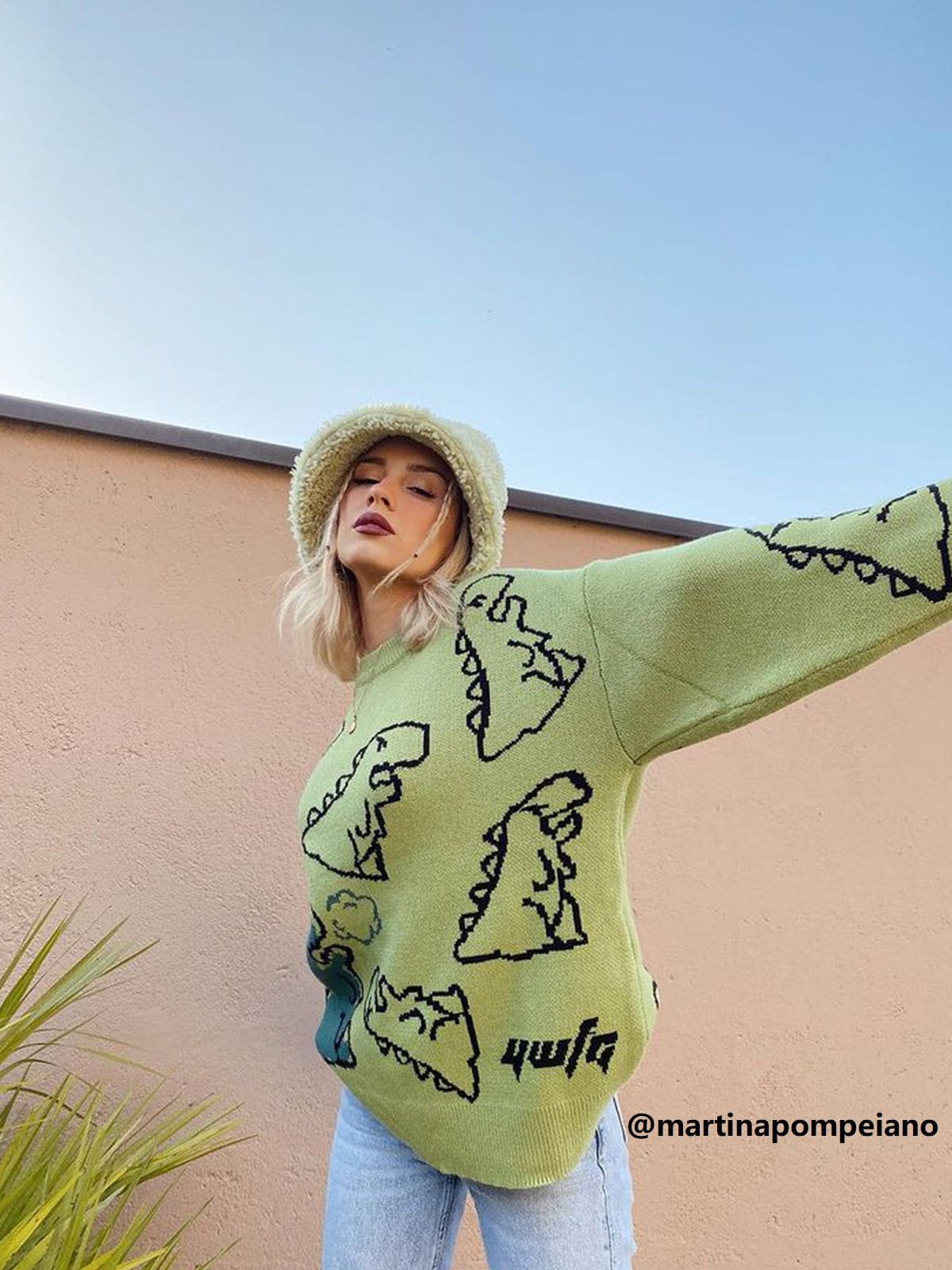 Dinosaur Cartoon Pattern Knit Sweater