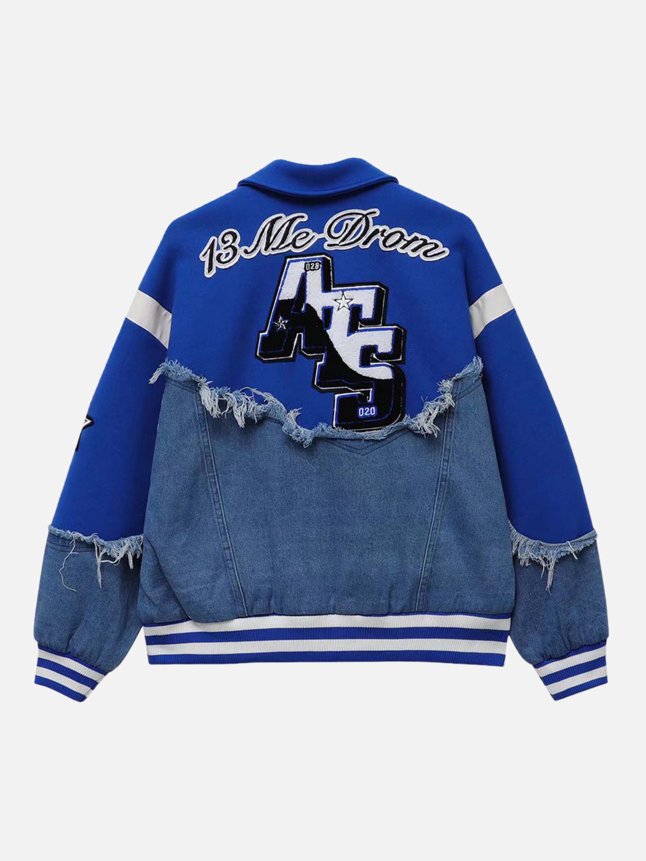 American High Street Denim Fabric Splicing Baseball Couple Jacket