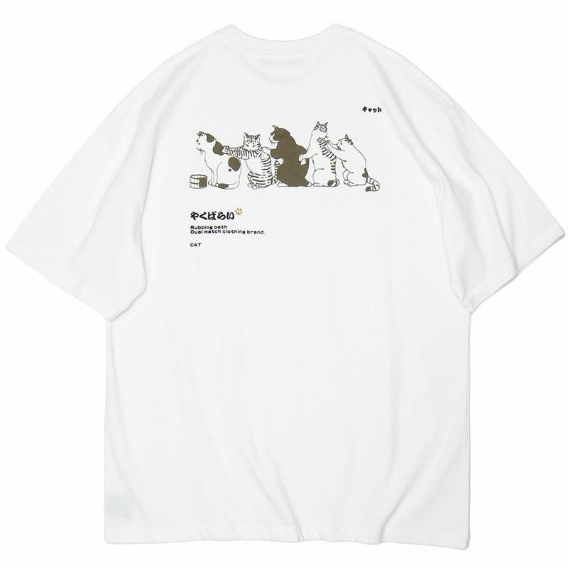 Retro Japanese Cat Bath T-Shirt - UrbanLaws