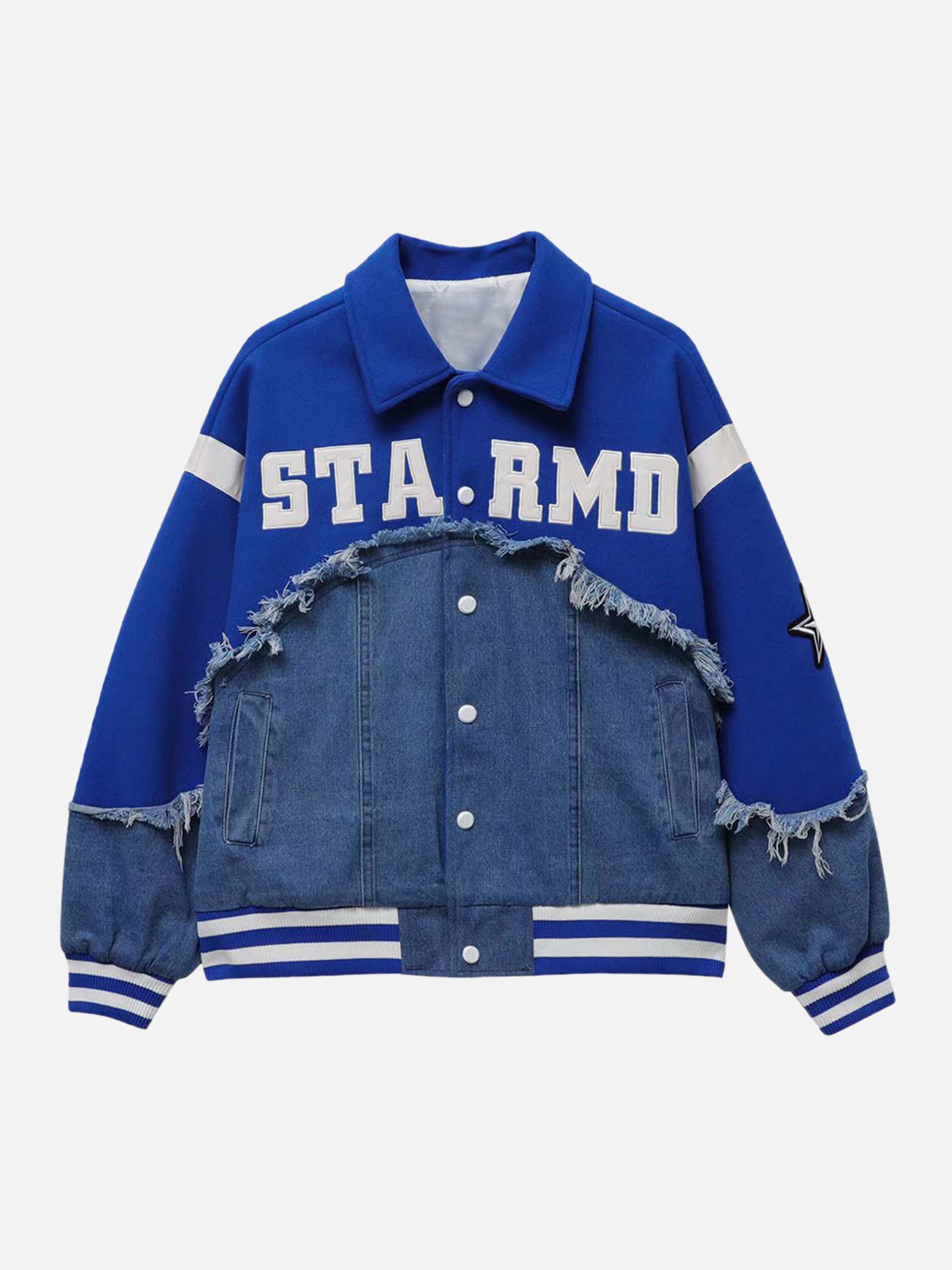 American High Street Denim Fabric Splicing Baseball Couple Jacket