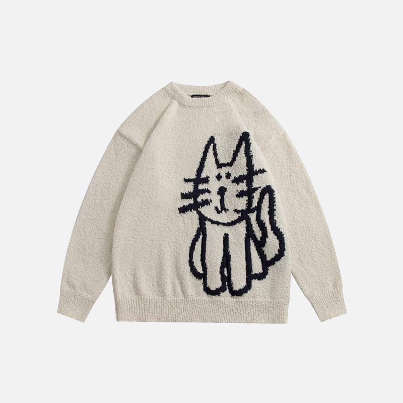 Hand Drawn Cat Knitted Sweater - UrbanLaws