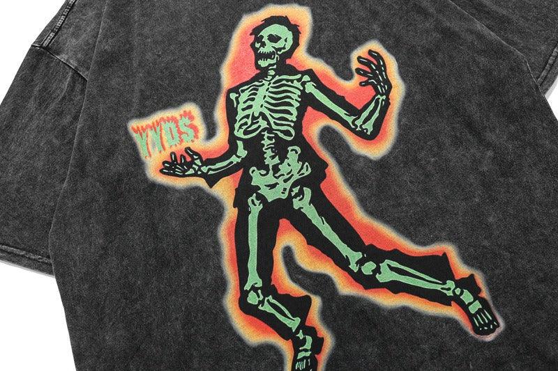 Skeleton T Shirt Washed Vintage Style - UrbanLaws